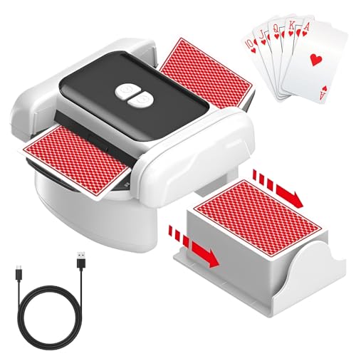 KBIBCK Automatischer Kartenmischer, Kartenmischmaschine Elektrische für 1-2 Decks, Aufladbarer Kartenmischer mit Auto & Manuellem Modus mit 2000Mah Akku für Poker UNO Blackjack Texas Hold'em (Weiß-2) von KBIBCK