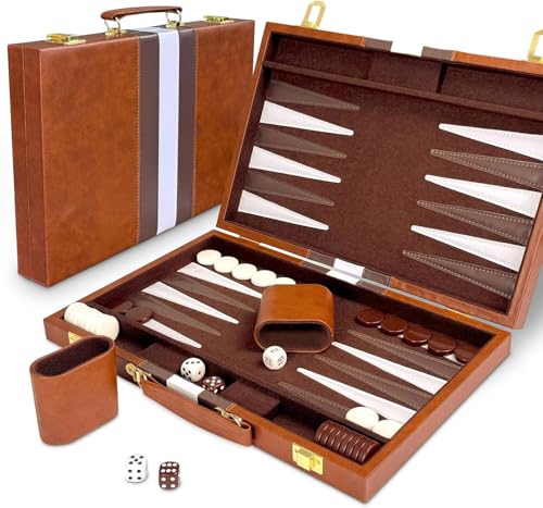 KBIBCK Backgammon Set, 11" Klassisches Backgammon Koffer, Tragbares und Reise Backgammons-Set für Erwachsene Kinder (Braun) von KBIBCK