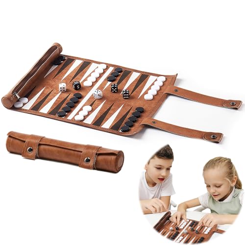 KBIBCK Backgammon Spiel Set, Reise Backgammon, Backgammon Brettspiel, Brettspiel mit Schachfiguren und Würfeln, Tragbares Reise Backgammons Set für Erwachsene, Kinder, Camping-Enthusiasten (32 x 26cm) von KBIBCK
