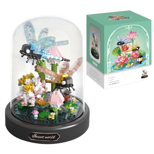 KBIBCK Blumen Bausteine Set, Blumen Bauspielzeug Set, 500-Teile Mini Baustein, Blumenstrauß Baustein mit Schutzhülle, Blumen Insekten Klemmbausteine Bausteine Geschenk für Mama Freundin (Libelle) von KBIBCK