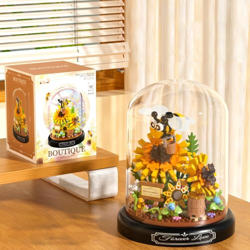 KBIBCK Blumen Bausteine Set, 588 Pieces Bienenblumen Mini Building Block Set, Blumen Insekten Bausteine,Mikro ​​mit staubdichter Kuppel (A) von KBIBCK