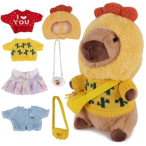KBIBCK Capybara Kuscheltier, 23cm Capybara Plüschtier, Niedlichen Capybara Plushie mit Kleidung Tasche Hut, Wasserschwein Plüschtier, Capybara-Stofftier, Geschenk für Kinder Jungen Mädchen von KBIBCK