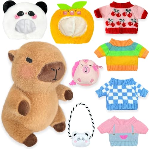 KBIBCK Capybara Plüschtier, 23cm Capybara Kuscheltier, Niedlichen Capybara Plushies mit Kleidung und Rucksäcken, Wasserschwein Kuscheltier, für Home Deko Kinder Geschenke von KBIBCK