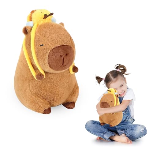 KBIBCK Capybara Plüschtier, 23cm Wasserschwein Kuscheltier mit Bienenrucksack, Simulation Tier Capybara Puppen, für Home Deko Kinder von KBIBCK