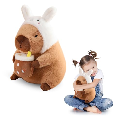KBIBCK Capybara Plüschtier, 30cm Capybara Kuscheltier mit Hasenhut, Niedlichen Capybara Plushies, Capybara Stofftier, Niedliche Capybara Kuscheltier, Geburtstagsgeschenk für Kinder Mädchen Junge(Hase) von KBIBCK