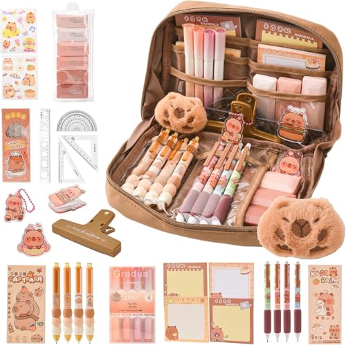 KBIBCK Capybara Schreibwaren Set, Capybara Federmäppchen mit Fächern, Süßes Capybara Mäppchen Geschenkset für Kinder & Schüler, Inkl. Stifte, Clips, Linealen und Mehr, für Schule, Büro, Kunst KBIBCK Capybara Schreibwaren Set, Capybara Federmäppchen mit Fächern, Süßes Capybara Mäppchen Geschenkset für Kinder & Schüler, Inkl. Stifte, Clips, Linealen und Mehr, für Schule, Büro, Kunst von KBIBCK