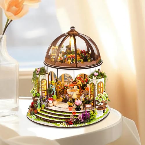 KBIBCK DIY Book Nook Kit DIY Gartenhaus Miniatur 3D Puzzle Buchstützen aus Holz DIY Miniatur Haus mit LED Leuchten Puppenhäuser Miniatur Haus Kit Modellbausätze für Erwachsene zum Bauen (Hängegarten) von KBIBCK