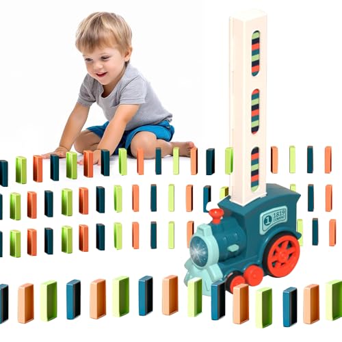 KBIBCK Domino Zug Spielzeug Set, Domino Zug Set mit 200 Stück Domino Bausteine, Automatischer Domino Zug mit Licht und Ton, Dominoes Automatic Pädagogisches Spielzeug für Mädchen Jungen ab 3 Jahren(B) von KBIBCK