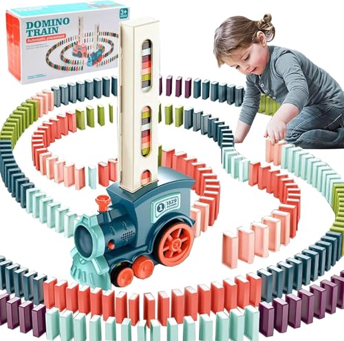 KBIBCK Domino Zug Spielzeug Set für Kinder, 100 Pcs Domino Blöcken Automatischer, Domino Zug Set, Domino Spielzeug für 3 4 5 Jahre Jungen Mädchen (A) von KBIBCK