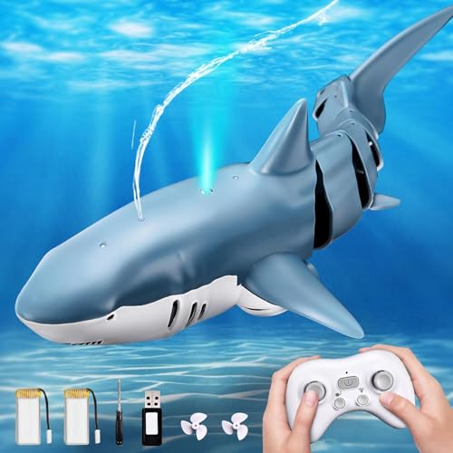 KBIBCK Ferngesteuertes Hai-Spielzeug, 2.4GHz RC Boot Simulation Hai Wasserspielzeug, Hai-Spielzeug mit Tauchfunktion, Elektrischer Haiboot Ferngesteuert Spielzeugs Geschenk für 6+ Jahre Junge Mädchen von KBIBCK