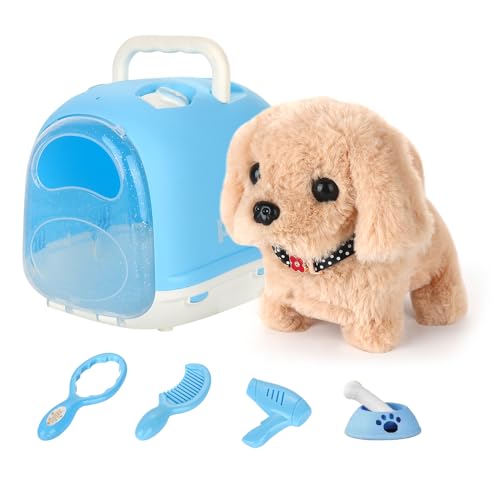 KBIBCK Hund Spielzeug Kinder, Elektronisches Haustier Hund mit Leine Spielzeug Kinder, Spielzeugs Hunds der Läuft und Bellt, Interaktives Haustier Hunds Geschenk für Mädchen 4 5 6 7 Jahre (Golden) von KBIBCK