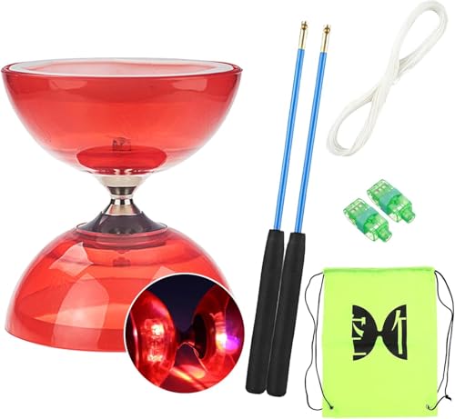 KBIBCK LED Diabolo Freiläufer mit Kugellager Dreifache Lagerung Set, Diabolo Jonglier Set, Freilauf Zirkus Jonglierspielzeug, für Kinder Erwachsene, Anfänger Profis von KBIBCK