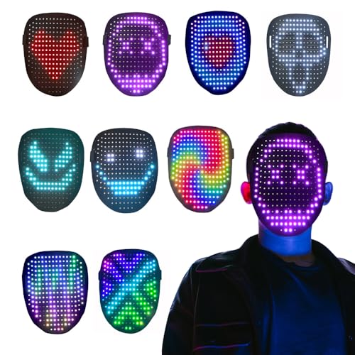 KBIBCK LED-Maske mit Gestenerkennung, LED Maske Gesicht Halloween, LEDs Leuchtmaske mit 50 Statischen & Dynamischen Bildern, Wiederaufladbare LEDLeuchtende Maskes für Cosplay Maskerade Halloween Party von KBIBCK