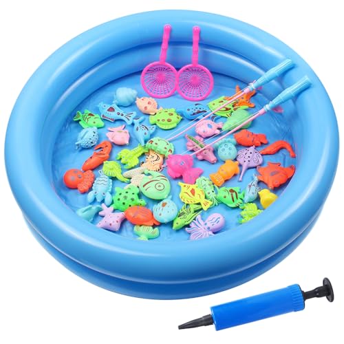 KBIBCK Magnetisches Angeln Spielzeug, 50 Stück wasserspielzeug Kinder Outdoor, wasserdichte Magnet Angelspiel Pädagogisches Badespielzeug Spielset, Tolles Geschenk Für Kleinkinder Kindern Spielzeug von KBIBCK