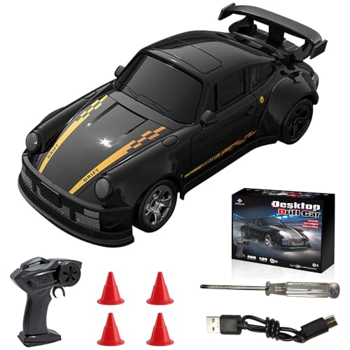 KBIBCK Mini RC Drift Car, 1:64 Ferngesteuertes Auto, 2,4Ghz 4WD Spielzeugauto Drift RC Car mit Licht für Jungen Mädchen und Erwachsene Geschenk, Schwarz (Schwarz) von KBIBCK