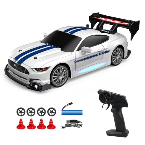 KBIBCK RC Drift Car, 1:24 Rennauto Ferngesteuert, 30km/H 4WD 2,4 GHz Fernsteuerung Mini RC Car mit Led-Leuchten, Reifen und Straßensperren, Ferngesteuertes Drift Auto für Erwachsene und Kinder (Weiß) von KBIBCK