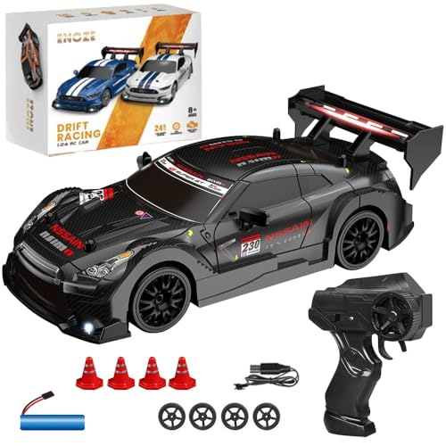 KBIBCK RC Drift Car, 1:24 ferngesteuertes Drift Auto, 2,4 GHz Mini RC Car mit LED-Leuchten, 30km/h Rc Auto Drift, mit 4 Reifen und 4 Straßensperren, Für Kinder(Rot) von KBIBCK