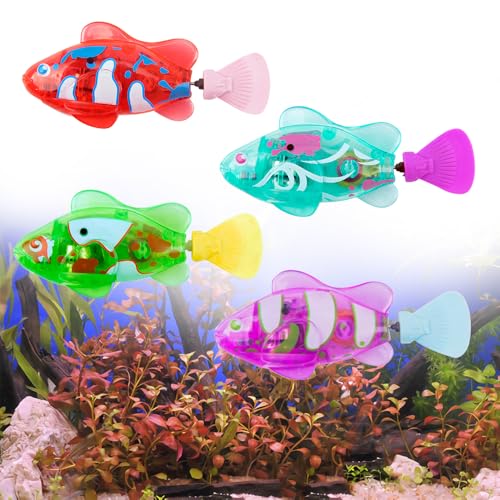 KBIBCK Robo Fish, 4 Stück Robo Fisch, Roboter Fisch Badewanne Spielzeug Elektrisch, Elektrische Fische mit Leuchtende, Batteriebetrieben, Wiederverwendbare für Kinder Haustiere Pool von KBIBCK