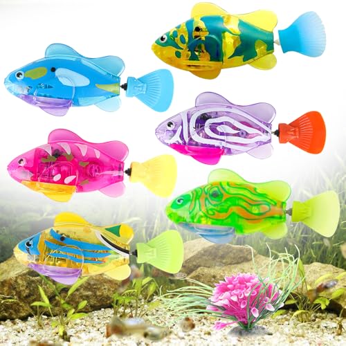 KBIBCK Robo Fish, 6 Stück Robo Fisch, Roboter Fisch Badewanne Spielzeug Elektrisch, Elektrische Fische mit Leuchtende, Batteriebetrieben, Wiederverwendbare für Kinder Haustiere Pool von KBIBCK
