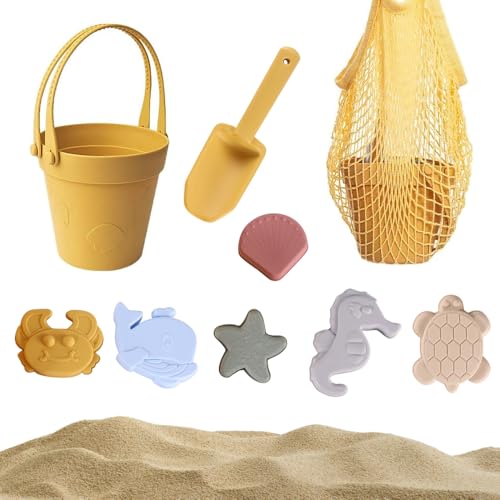 KBIBCK Sandspielzeug Set aus Silikon, Strandspielzeug für Kinder, 9-in-1 Silikon Strandspielzeug Set mit Eimer, Netzbeutel, Schaufeln, 6 Sandformen, Strandset Sandspielzeug für Jungen Mädchen (Orange) KBIBCK Sandspielzeug Set aus Silikon, Strandspielzeug für Kinder, 9-in-1 Silikon Strandspielzeug Set mit Eimer, Netzbeutel, Schaufeln, 6 Sandformen, Strandset Sandspielzeug für Jungen Mädchen (Orange) von KBIBCK
