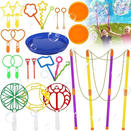 KBIBCK Seifenblasen Set, 24 PCS Seifenblasen Spielzeug, Seifenblasen Stab Groß, Seifenblasen Set für Kinder und Erwachsene, Riesenseifenblasen Set mit Große Seifenblasenstäbe für Geburtstag Hochzeit von KBIBCK
