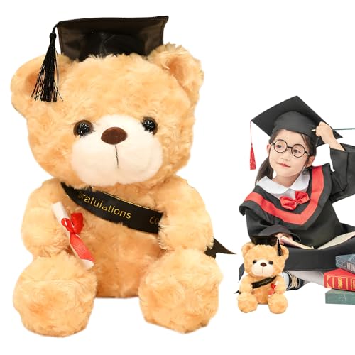 KBIBCK Teddybär Plüschtier, Examensbär, Personalisierter Abschluss-Teddybär, Teddy Plüschbär mit Diplom & Doktorhut für Mädchen Jungen Bachelor Abschluss Geschenk Bestandene Prüfung Geschenk,Hellbraun von KBIBCK