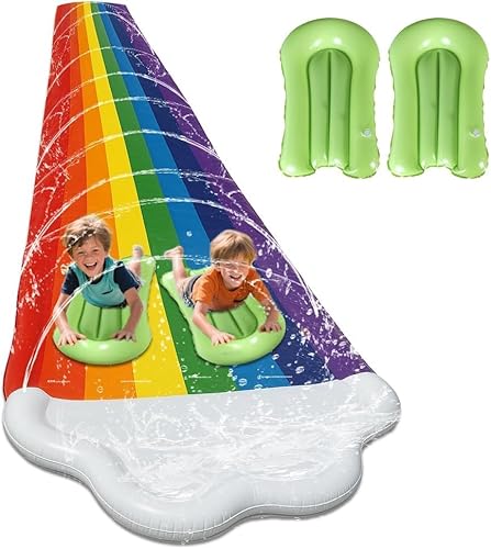KBIBCK Wasserrutsche Garten für Kinder, 610 x 140 cm Doppel Wasserrutschmatte mit 2 Bodyboards, Wasserrutsche Kinder Draußen, Aufblasbare Wasserrutsche, Wasser Rutsche für Garten Rasen (B) von KBIBCK