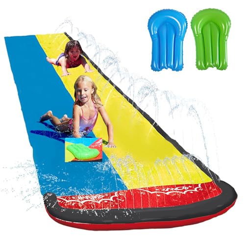 KBIBCK Wasserrutschmatte, 4,6 m Rutsche, Doppel-Rennbahn, Rutschrutsche mit 2 Bodyboards, doppelspuriger Rutsch und Rutsche, Wasserrutsche für Kinder und Erwachsene, Gelb KBIBCK Wasserrutschmatte, 4,6 m Rutsche, Doppel-Rennbahn, Rutschrutsche mit 2 Bodyboards, doppelspuriger Rutsch und Rutsche, Wasserrutsche für Kinder und Erwachsene, Gelb von KBIBCK