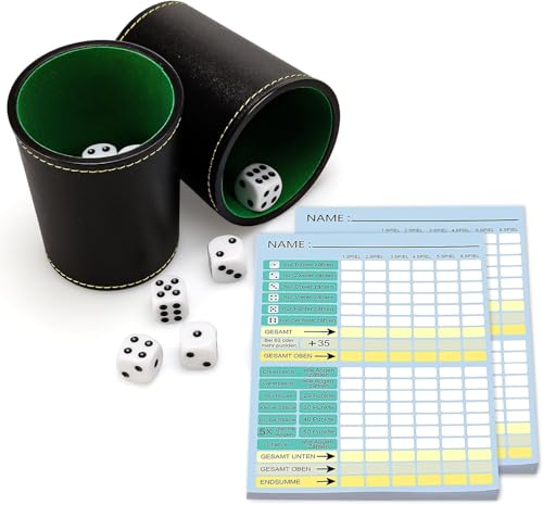 KBIBCK Würfel Spiel Set würfelbecher mit 5 würfeln mit Würfelspiel Block DIN A6 Leder und Flexibler würfelbecher XXL würfelspiel gewinnkarten Spielblöcke für Würfelspiele von KBIBCK