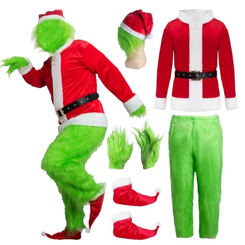 KBJALQ Weihnachtsmann-Kostüm mit Maske, Deluxe-lustiges Cosplay-Outfit, Weihnachten, Halloween-Kostüm, Erwachsene für Herren, Grün , XXL von KBJALQ