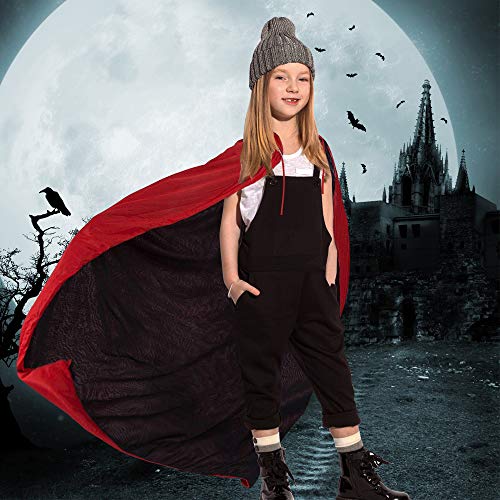 KBNIAN Halloween Dracula Umhang Samt Cape mit Kapuze, Schwarz & Rot Doppelseitig Vampir Umhang Weihnachten Vampir Cosplay Kostüm (90cm) von KBNIAN