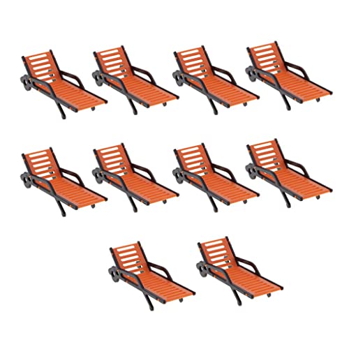 KBOLAE 10 Stück Kunststoff Strandbank Sonnenliegen Modell Querformat 1:150 Orange Schwarz 1:6 von KBOLAE