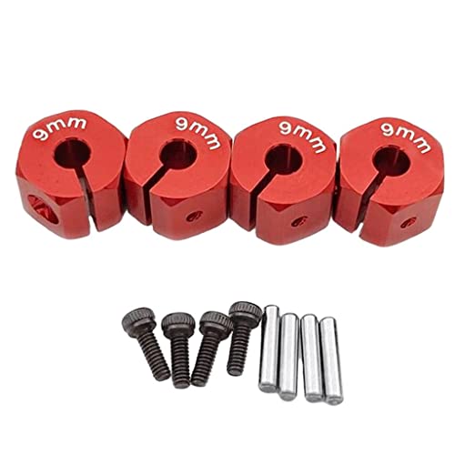 KBOLAE 4 Stück RC Sechskant-Radnaben Antriebsadapter für SCX10 CC01 1/10 RC Auto, 9 mm, Rot von KBOLAE