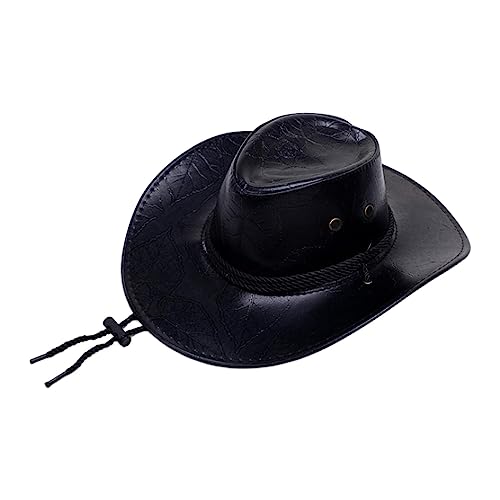 KBOLAE Cowboyhut, strapazierfähiges PU-Leder, Kostüm-Accessoire, lässiger Sonnenhut für Erwachsene, Schwarz, 58 cm von KBOLAE