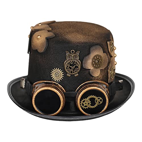 KBOLAE Herren Damen Steampunk Floral Zylinder mit Blume Brille für Halloween Kostüm, Stil 1 KBOLAE Herren Damen Steampunk Floral Zylinder mit Blume Brille für Halloween Kostüm, Stil 1 von KBOLAE