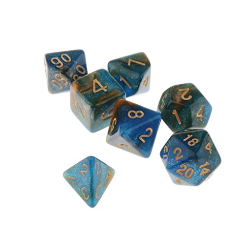 Polyedrische Würfel D4 D6 D8 D10 D12 D20 für DND-RPG-Spiele, Blau/Orange, 7 Stück von KBOLAE