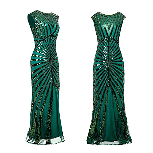 KBOPLEMQ Charleston Kostüm Damen Gatsby Kleid Abendkleid Abschlussballkleid Lang, 1920er-Jahre, Flapper-Cocktailkleid, Gatsby Kostüm Retro Cocktail Stil Flapper Kleid mit Pailletten von KBOPLEMQ