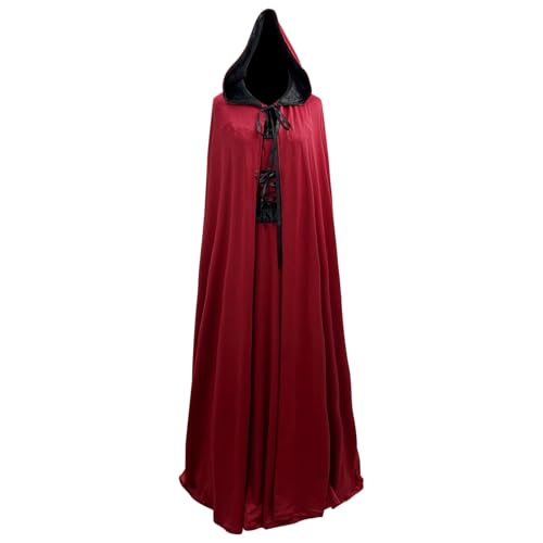 KBOPLEMQ Mittelalter Umhang Burkhard mit Kapuze Damen Roter Umhang Rot Vampir Umhang Prinzenumhang Karnevalskostüm Zauberer Kostüm Kleidung LARP Wikinger Rotkäppchen Kostüme Unisex von KBOPLEMQ