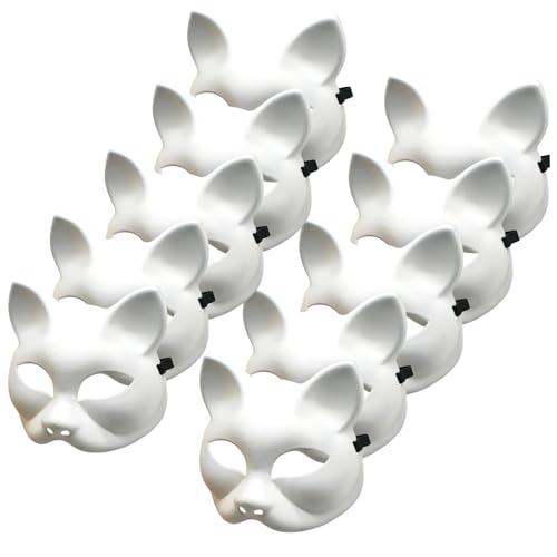 KDAMGOQE 10pcs Katzenmaske 5x6.7 Leere Halloween -Maske, Plastik -Katzenmasken zum Malen, DIY -Halbgesicht weißer Therian, Therian -Ausrüstung mit Elastizitätsband für Halloween Cosplay Party KDAMGOQE 10pcs Katzenmaske 5x6.7 Leere Halloween -Maske, Plastik -Katzenmasken zum Malen, DIY -Halbgesicht weißer Therian, Therian -Ausrüstung mit Elastizitätsband für Halloween Cosplay Party von KDAMGOQE