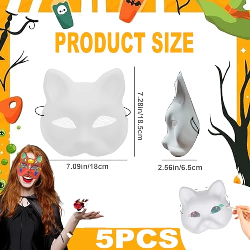 KDAMGOQE 5pcs Katzenmaske weiße Katzenmasken zum Malen von DIY -Halbbedeckung Therian Maske mit Augennetz & Elastic Band PVC Animal Maske für Halloween Cosplay Party Masquerade Maske KDAMGOQE 5pcs Katzenmaske weiße Katzenmasken zum Malen von DIY -Halbbedeckung Therian Maske mit Augennetz & Elastic Band PVC Animal Maske für Halloween Cosplay Party Masquerade Maske von KDAMGOQE