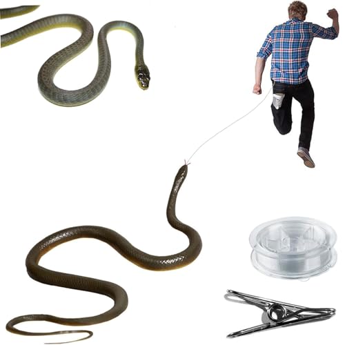 KDAMGOQE Clip on Snake Streich, Schlangestreich mit String Clip Plastik Realistisches lustiges Spielzeug wiederverwendbar auf Einer Schnur für Erwachsene Kinderfamilie, die Menschen grau jagen von KDAMGOQE