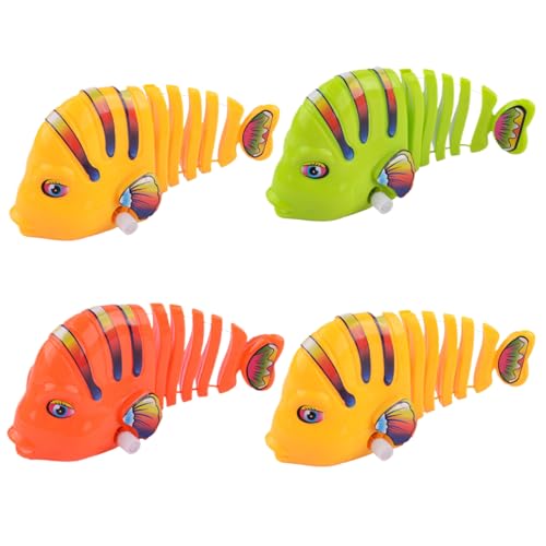 KDAMGOQE Fischspielzeug, 4PCs Landen Spielzeug 5.5x3.2x2 Plastikfischspielzeug lebendiger kreativer Uhrwerk Wiggle Cartoon Fun Haustier, Interactive for Birthday Party Geschenk von KDAMGOQE