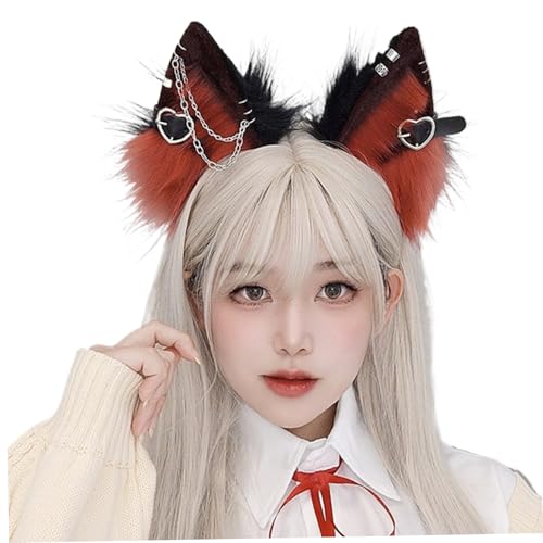 KDAMGOQE Fuchsohren, Katzenohren Stirnband, 1pcs pelzige Kopfbedeckung mit Metallherz und Kettendekor, Gothic Punk Therian, Tierhaarband für Cosplay -Kostüm, Schwarz und Weinrot KDAMGOQE Fuchsohren, Katzenohren Stirnband, 1pcs pelzige Kopfbedeckung mit Metallherz und Kettendekor, Gothic Punk Therian, Tierhaarband für Cosplay -Kostüm, Schwarz und Weinrot von KDAMGOQE