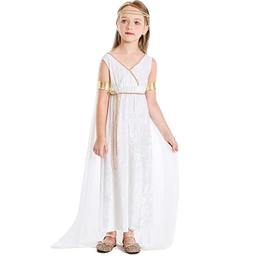 KDAMGOQE Griechisches Kleid, griechische Göttin Kostüm für Kinder, Polyester weiße Göttin Kleid Athena Toga Roman Halloween Kostüme Cosplay Griechisch -up -Outfit Set m von KDAMGOQE