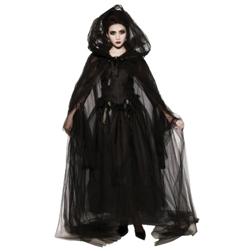 KDAMGOQE Hexenkostüm für Frauen 1 Set Vintage Renaissance besticktes Geisterbraut Kostüm gruseliger Schwarzgeister für Halloween, Cosplay, Spuk Mansion, xxl von KDAMGOQE