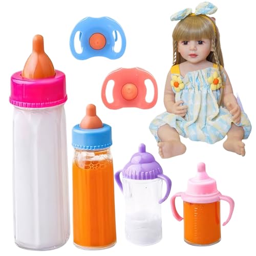 KDAMGOQE Milchflasche, Babypuppenflaschen Set niedliche Babypuppenflaschen Simulation mit 2 Spielzeug Schnuller Verschwinden Milchflaschenzubehör für Kinder Weihnachten Geburtstagsgeschenke von KDAMGOQE