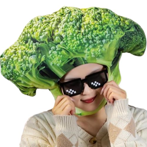 KDAMGOQE Obstkostüm, Halloween Fruchtkostüm süße Brokkoli -Formhut gefüllt Plüsch Funny Hut Brokkoli Kopfbedeckung für Halloween Cosplay -Party, Dress -up -Foto -Requisite von KDAMGOQE