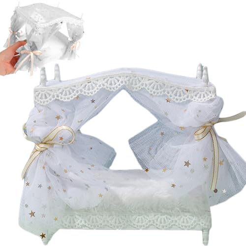 KDAMGOQE Puppenbett, Puppenhausbett für Prinzessin 1:12 Skala Simulierte Puppe mit Vorhang & Krawatte DIY Friendly Decorative Dollhouse Möbel für Enthusiasten, Weiß von KDAMGOQE