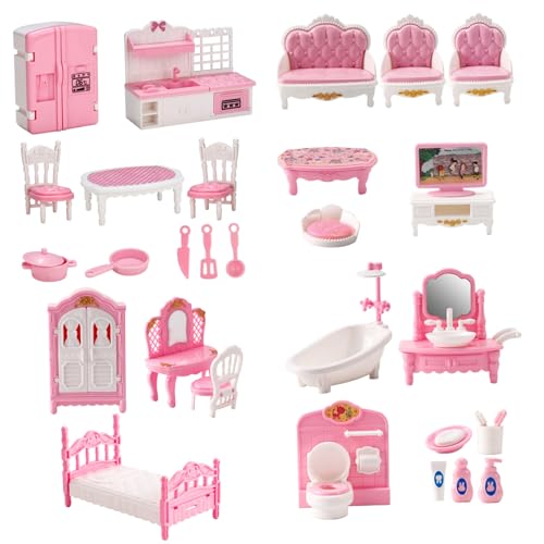 KDAMGOQE Puppenhausminiaturen, Puppenhausmöbelset, 4 Sets Möbelset, realistische Plastikminiaturen umfassen Küchen, Schlafzimmer, Badezimmer und Wohnzimmer DIY Kit, Puppenhauszubehör und KDAMGOQE Puppenhausminiaturen, Puppenhausmöbelset, 4 Sets Möbelset, realistische Plastikminiaturen umfassen Küchen, Schlafzimmer, Badezimmer und Wohnzimmer DIY Kit, Puppenhauszubehör und von KDAMGOQE