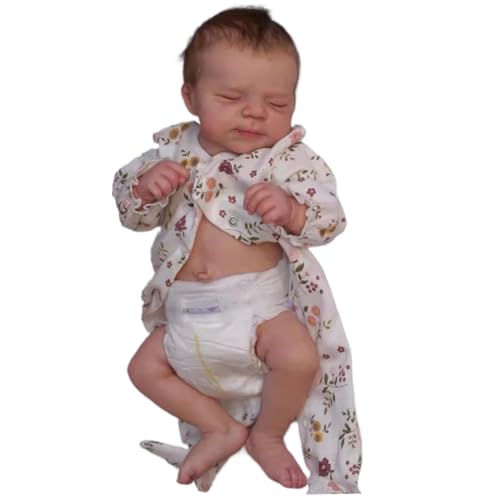 KDAMGOQE Silikon -Babypuppe, Babypuppe mit Kleidung und Windel 20in realistisch mit schläfrigem Gesicht, Auge geschlossen und Haar Silikon mit Baumwollkörper, Geschenke für Mädchen von KDAMGOQE